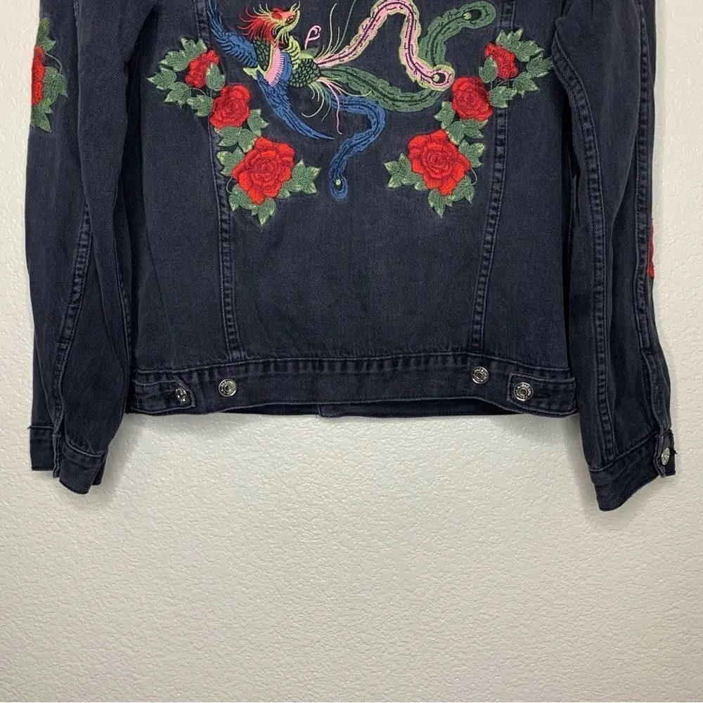 Pacsun Women’s Size Medium Black Denim Embroidered Jacket - Image 8