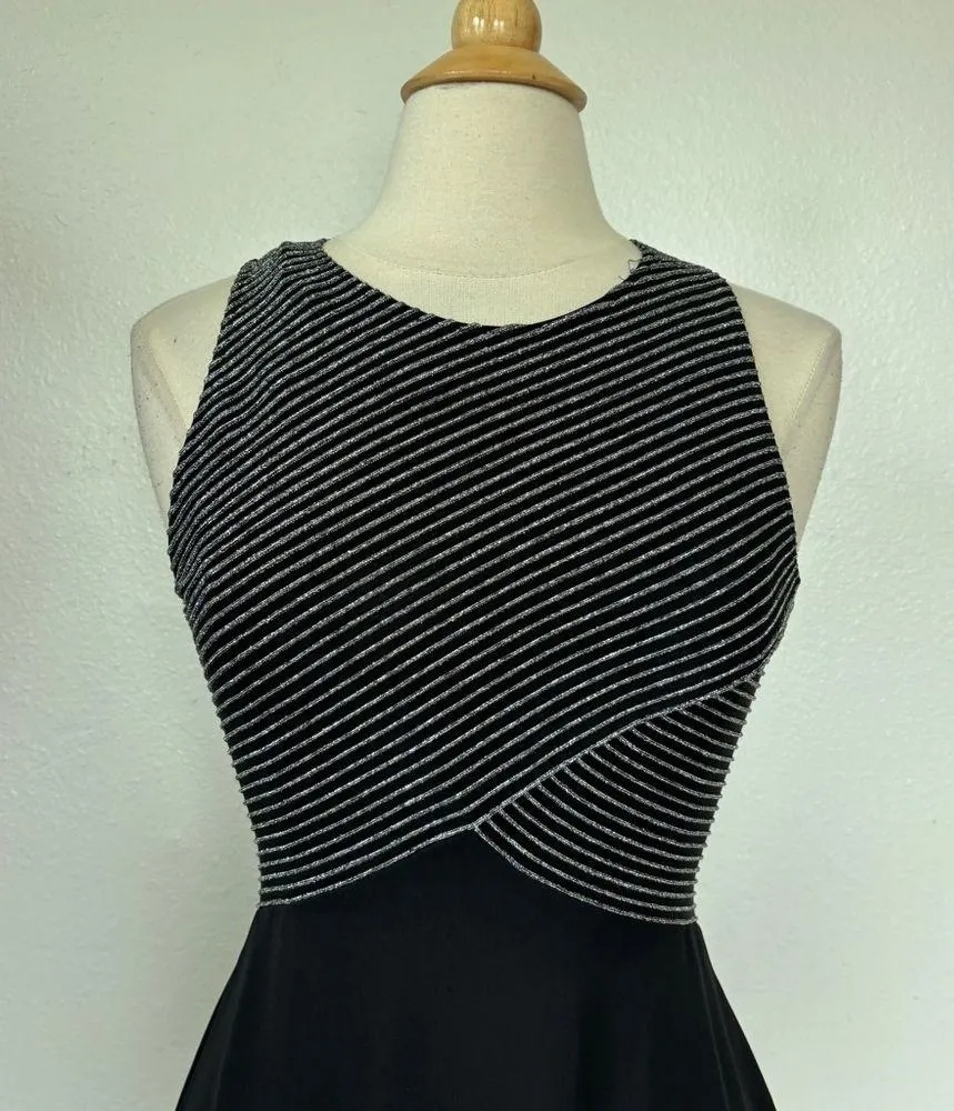 Rhapsody Black and Silver Striped Sleeveless Cocktail Dress - Image 8