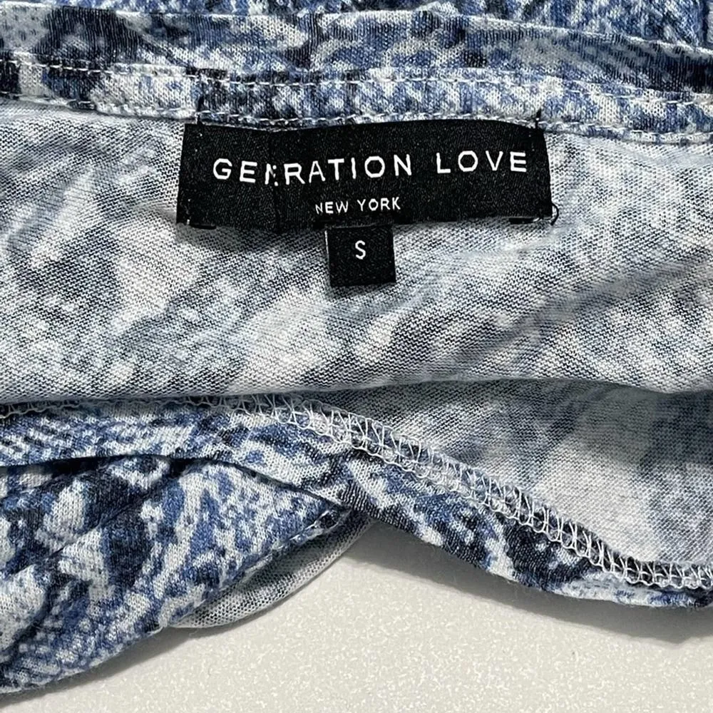 Generation Love Snakeskin Print Linen Short Sleeve T-Shirt Tee Top Blue Small‎ - Image 2