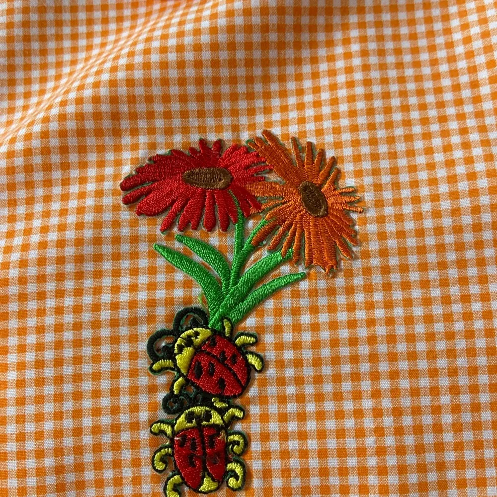 Las Olas Orange and White Gingham Button Down Shirt Cottagecore Cabincore Retro - Image 8