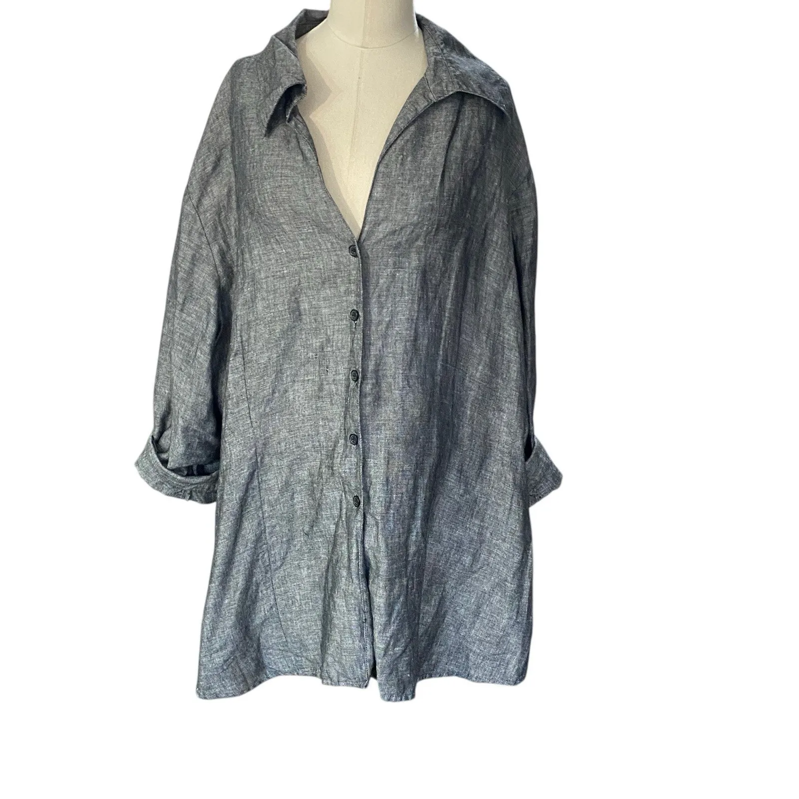 Harve Bernard Women's PLUS SIZE 3X Gray Black Button down top Linen blend - Image 7