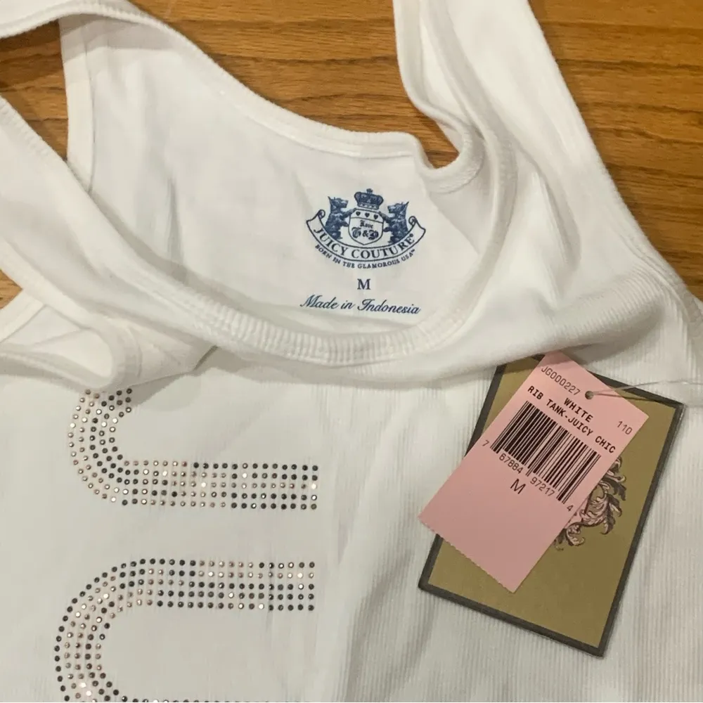 Juicy Couture Pam Gela Rib Tank Tank Rhinestone Logo Retro White Women's Medium - Image 4
