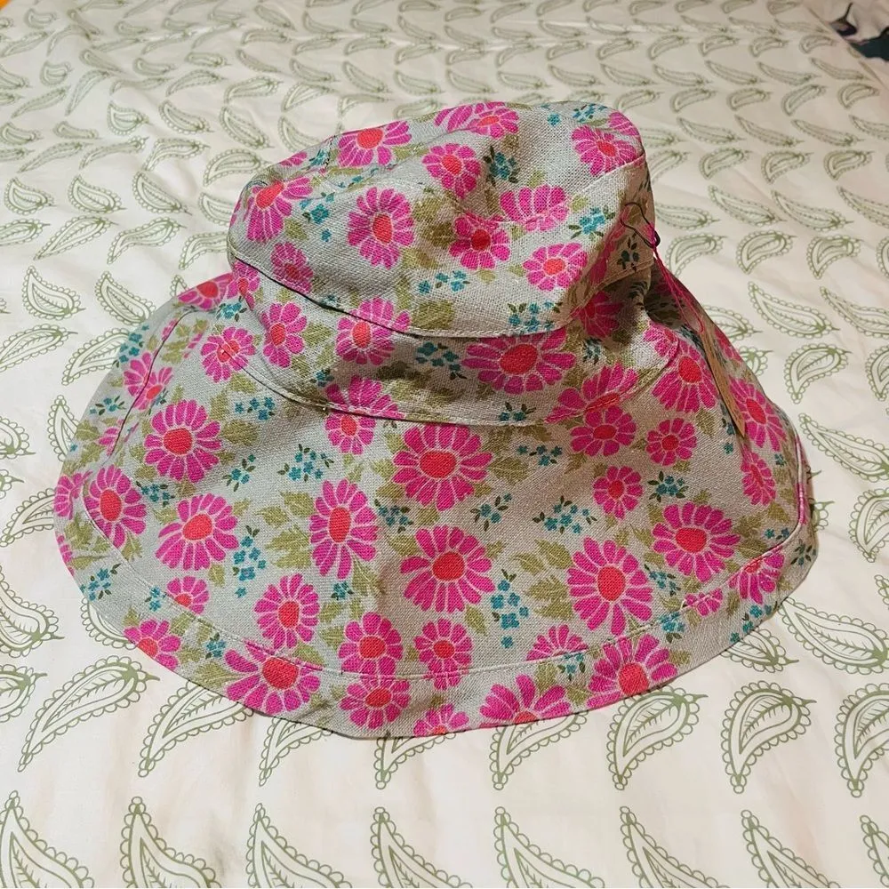 NATURAL LIFE Sunny Day Bucket Hat Adjustable Pink Gray Floral Hat Medium Brim OS - Image 4