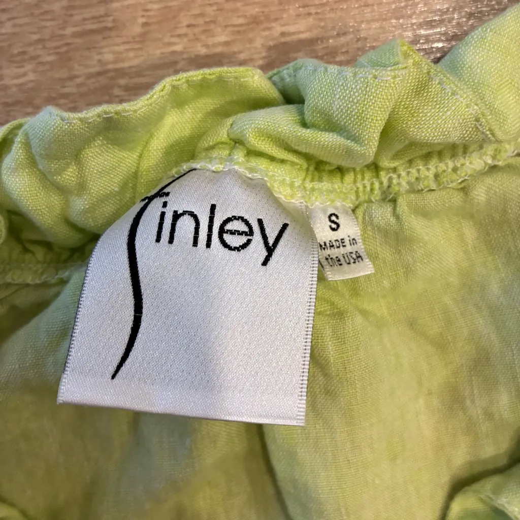 Finley Women’s Neon Green Linen Tunic Short Sleeve V - Image 3