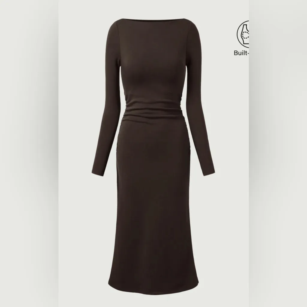 NWT OGL Thermal Boatneck Ruched Sides Brami Midi Dress size S Black - Image 2