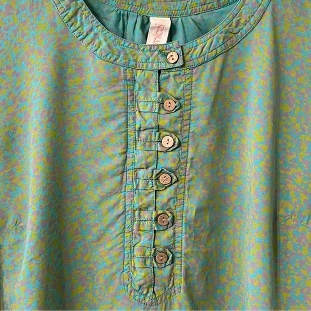 Gramicci Womens Rayon Micro Floral Button Popover Top Blouse Size S Multicolor Green - Image 5