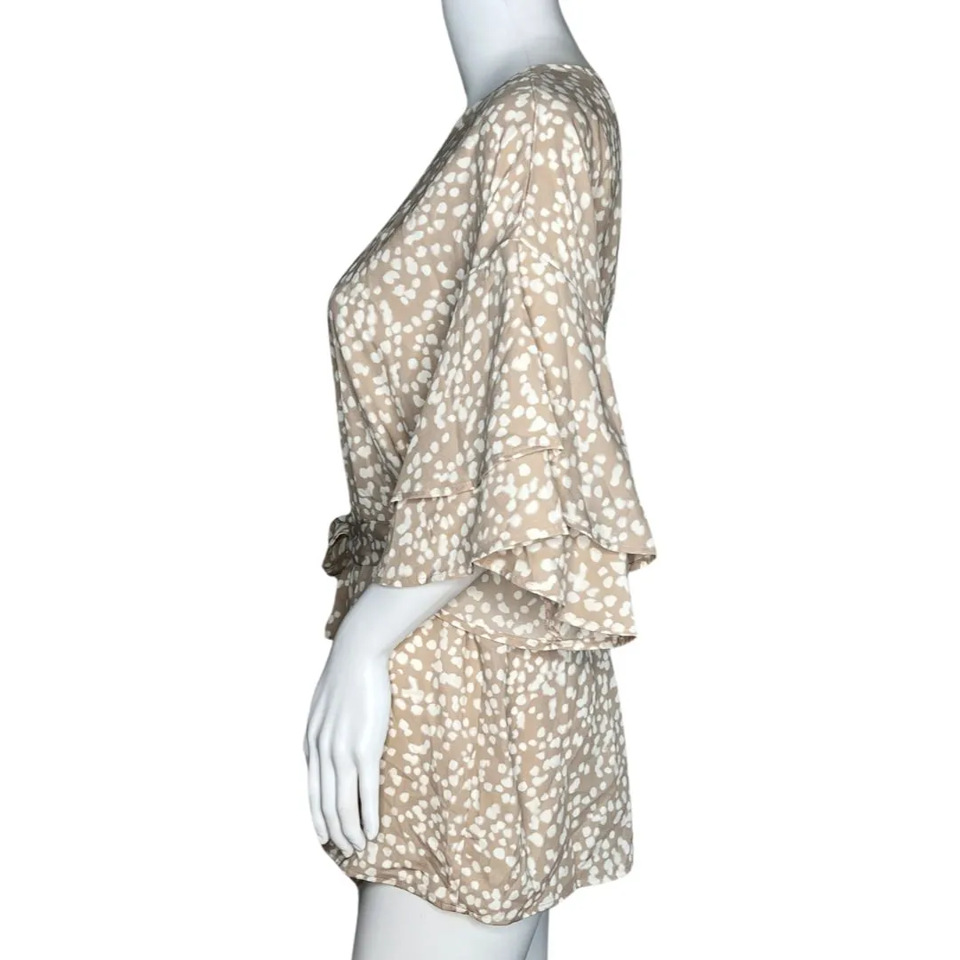 Betsey's Boutique Shop Shirt Women Small Tan White Polka Dot Blouse Neutral Boho Brown - Image 3