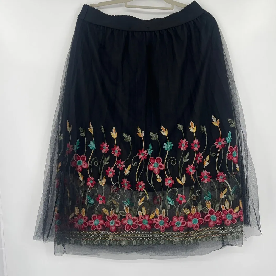 Studio West Mesh Skirt Sz L Black Cottage Festival Fairy Grunge Embroidered Size L - Image 6