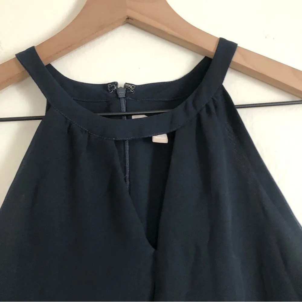 Banana Republic Petite Navy Blue High Neck Keyhole Flowy Tent Tank Blouse Top - Image 2
