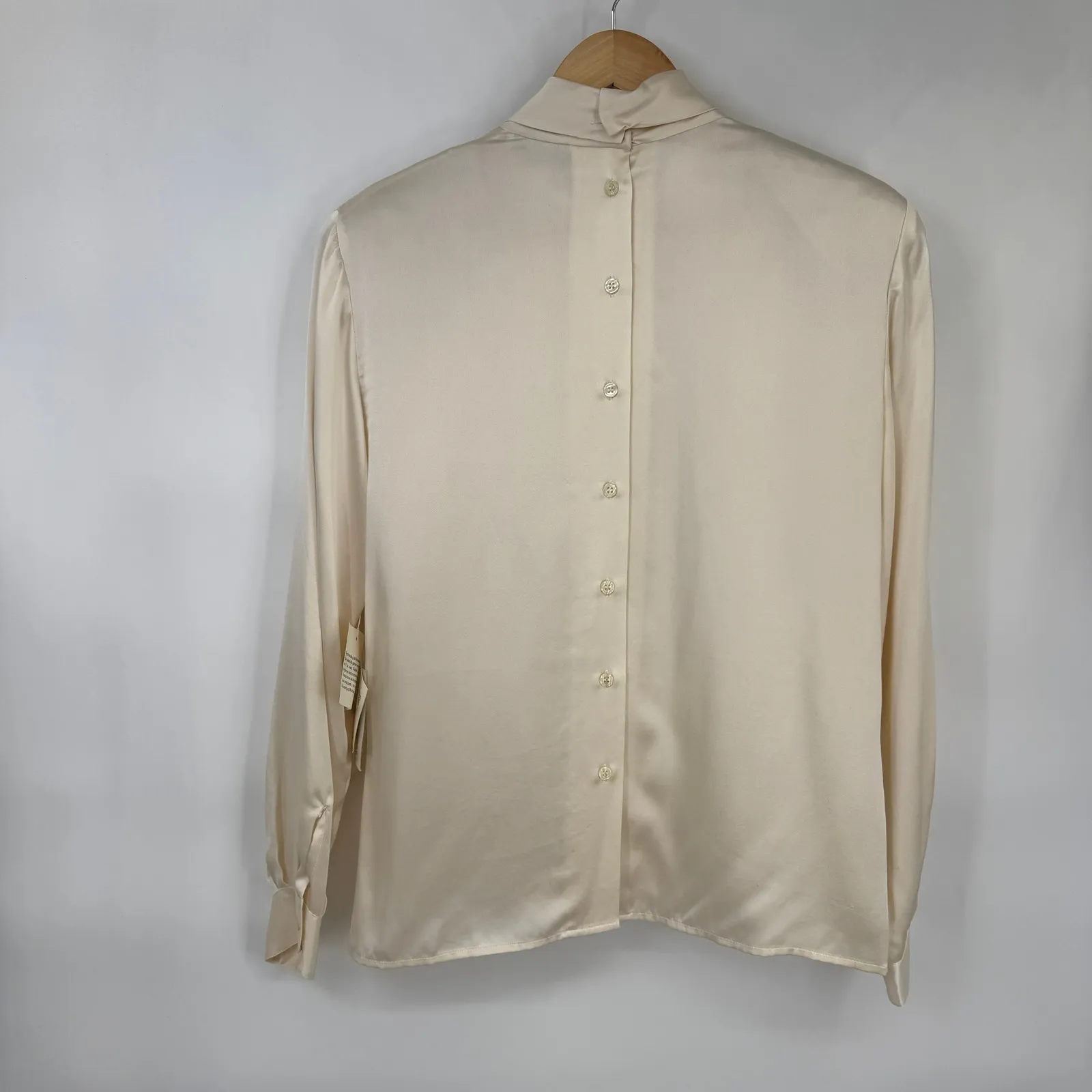 Vintage Preston York Mock Neck Pleated Career Blouse Top Womens 10 Ivory Silk - Image 9
