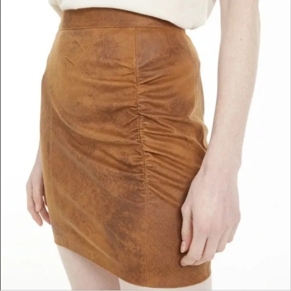 Vintage Free People Rumi Ruched Brown Faux Leather Mini Skirt Size Small S - Image 10