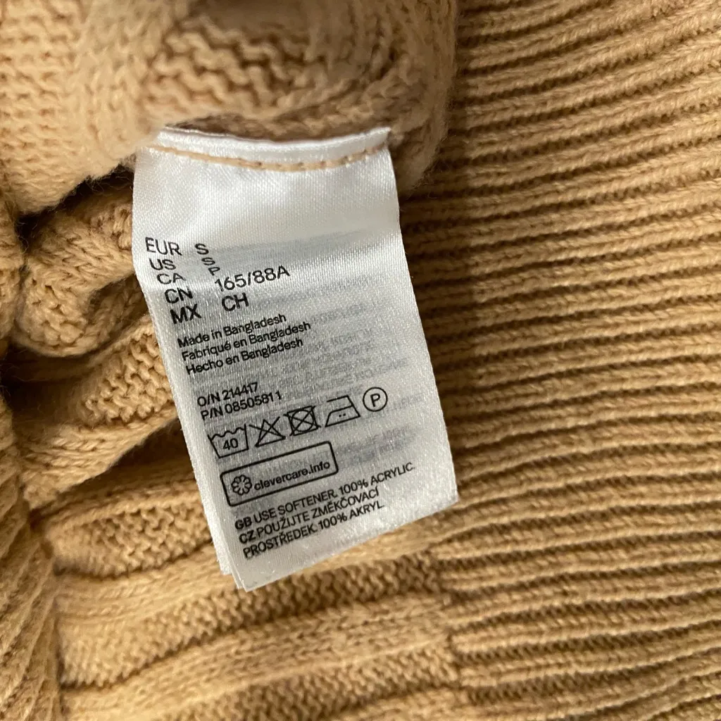H&M Divided Size S Tan Camel Ribbed Knit Long Sleeve Crew Neck Cropped Swsater - Image 7