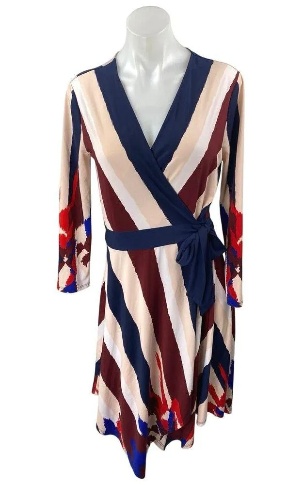 BCBGMaxazria Isabella Multicolor Striped Long Sleeve Midi Wrap Dress Size S - Image 2