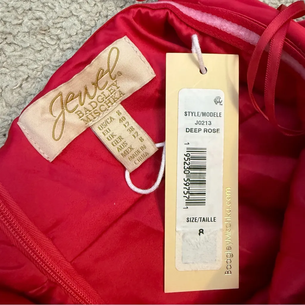 Jewel Badgley Mischka Amelia Ruffled Satin Mini Dress Deep Rose 8 - Image 6