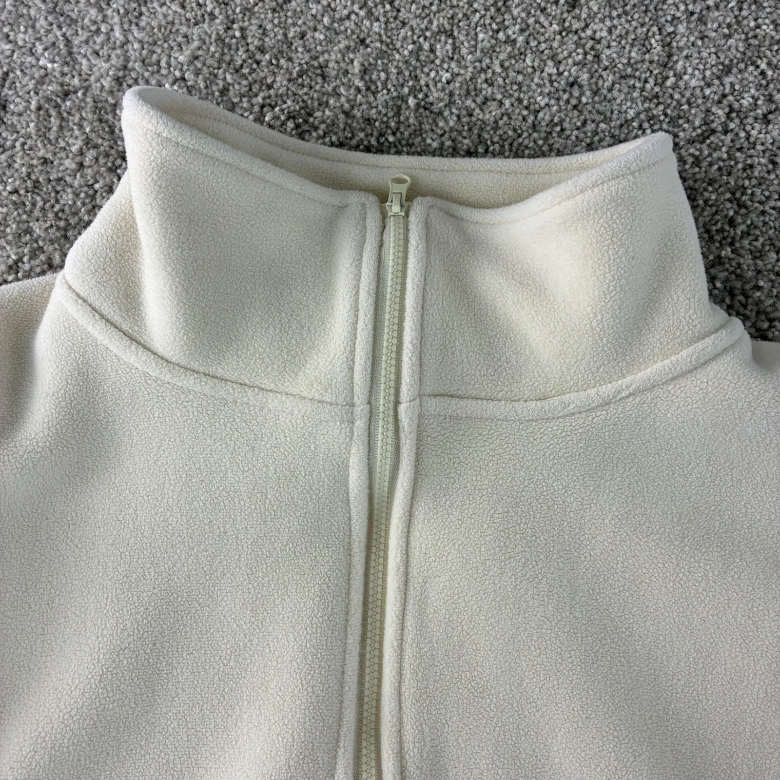 Qinsen‎ Fleece Cropped Jacket Pullover Women's Size Small Cream Y2K Drawstring Tan - Image 7
