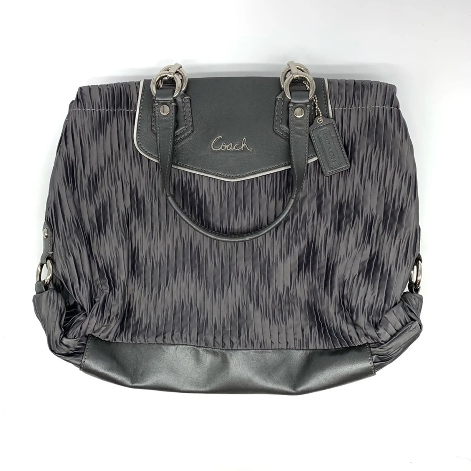 COACH #F20050 Ashley Gathered Carryall Satchel Bag Grey Satin - Image 3