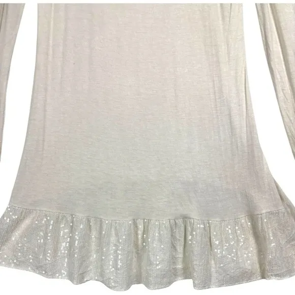 Scandal Made in Italy‎ Cream Long Sleeve Top Sequin Ruffle Hem Lagenlook Size M Size M - Image 2