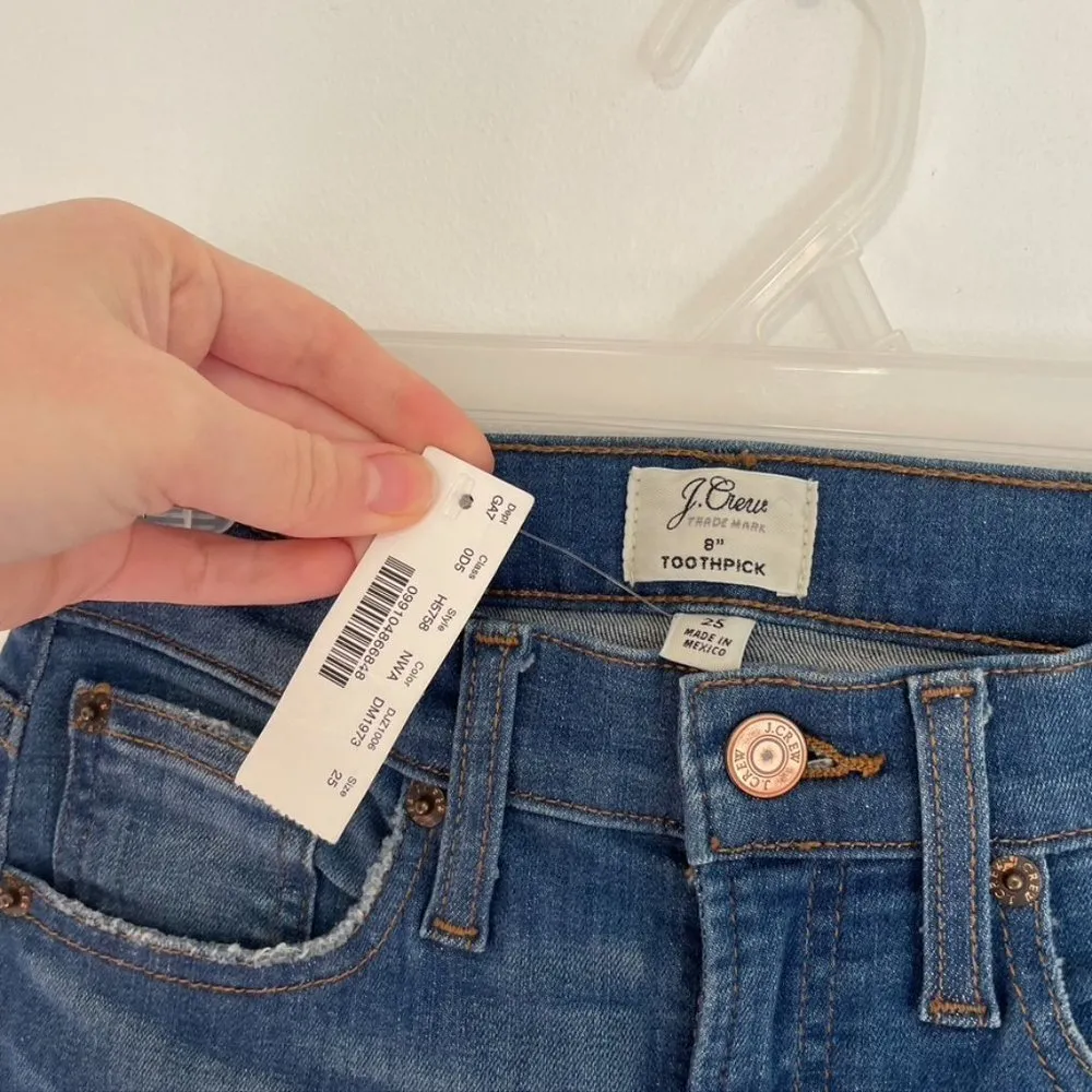 NEW NWT J. CREW 8" Toothpick Jean Newcastle Wash Let Down Hem Ripped Skinny 25 - Image 8