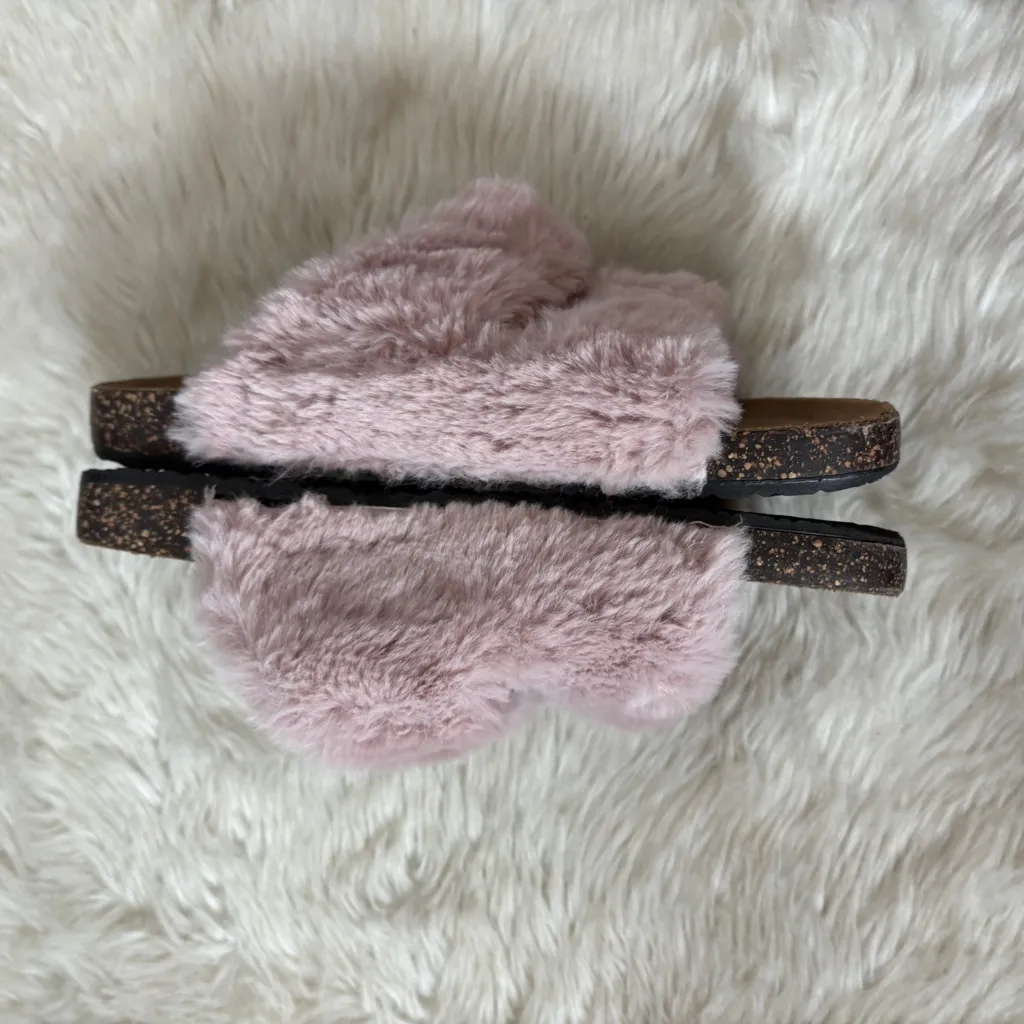 Rose Pink Fuzzy Slip On Sandals - Image 2
