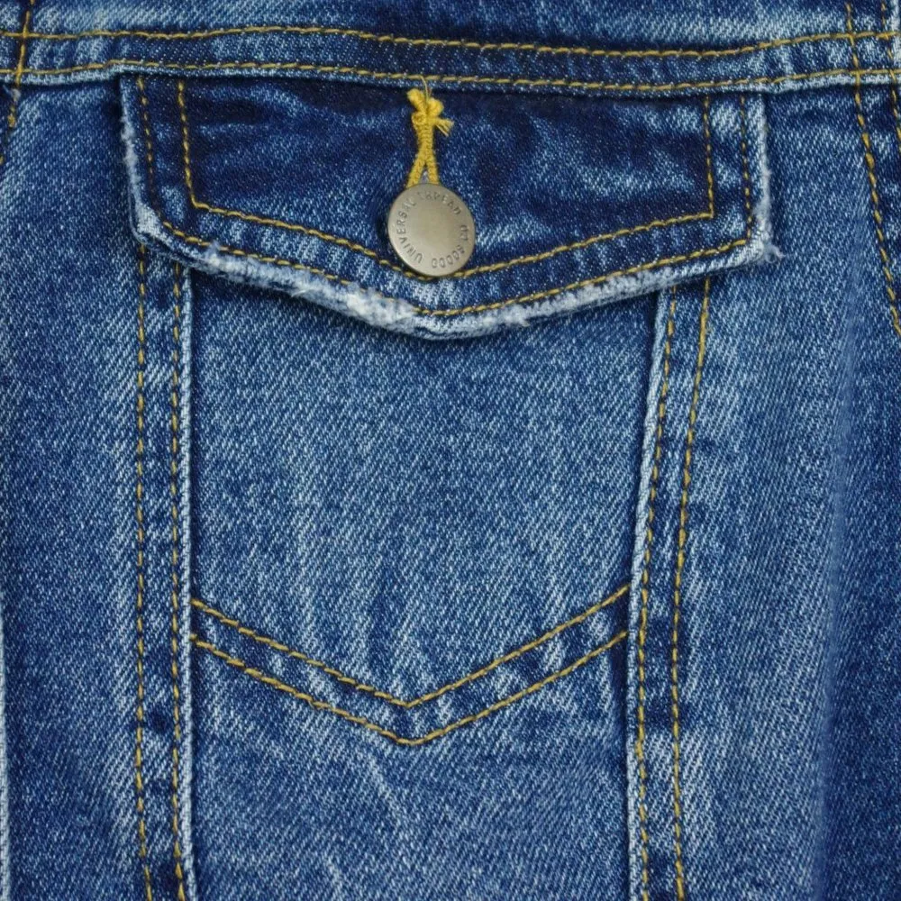 Universal Threads Four Pocket Distressed Mid Wash Denim Jacket Ladies' XS - Image 10