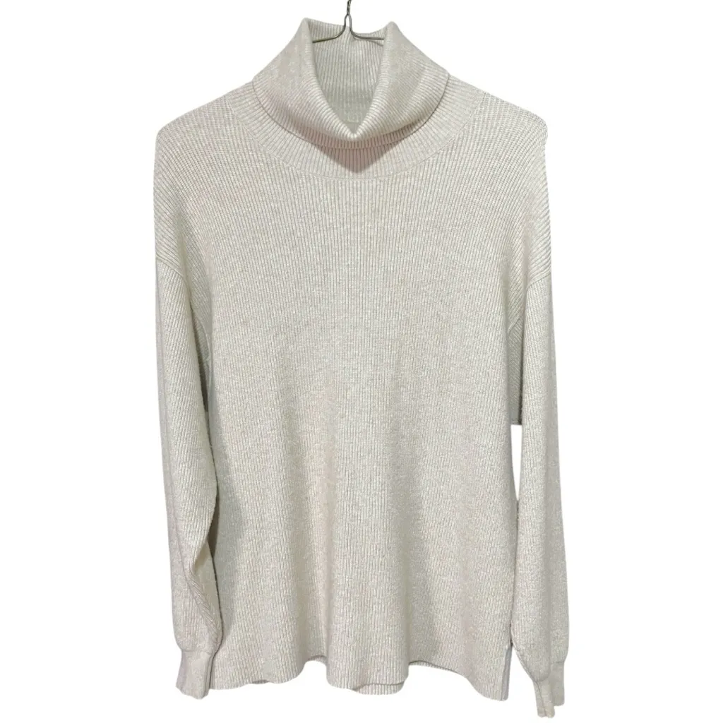 Free People Softly Structured Turtleneck Ribbed Knit Oversized Sweater Oatmeal - Image 5