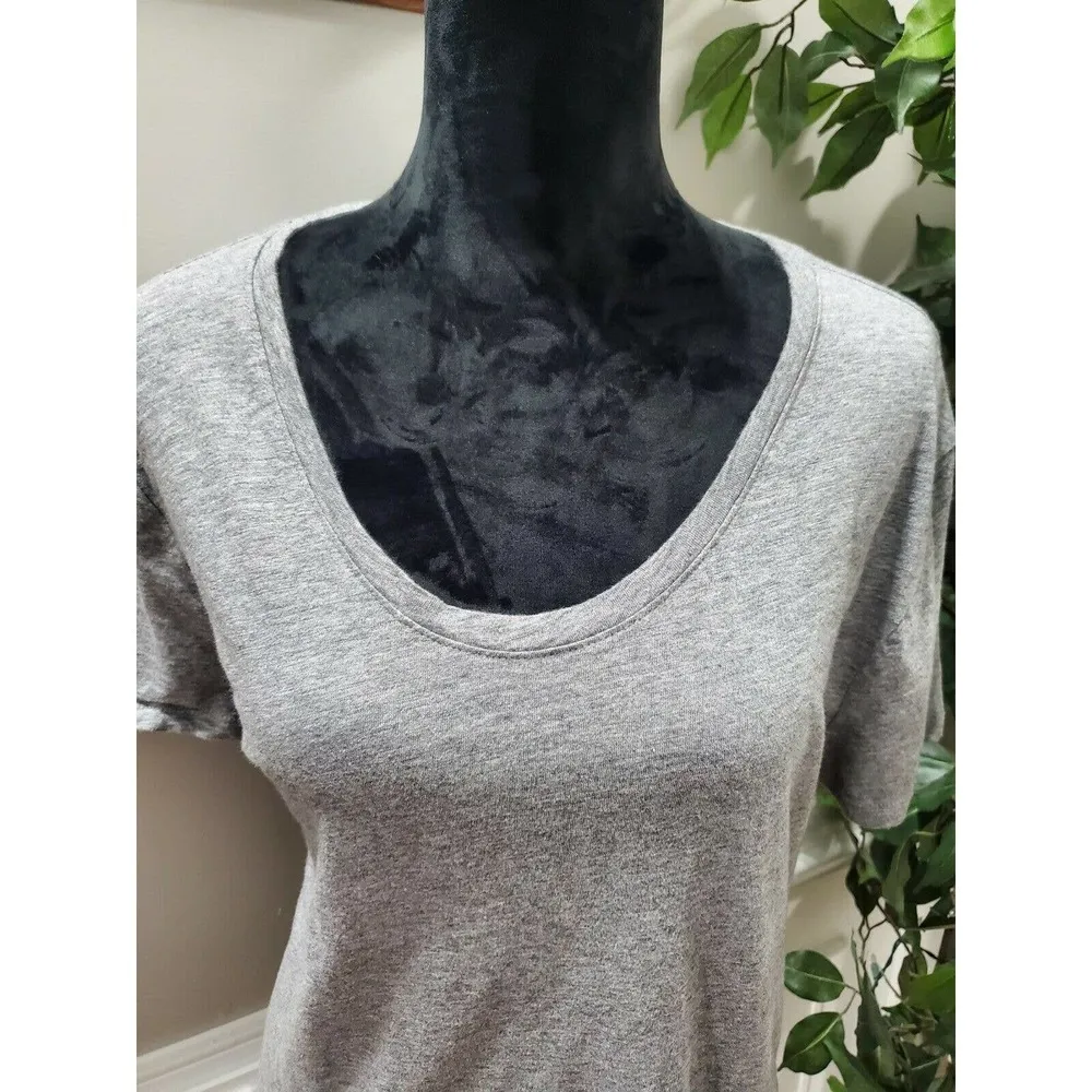 Saks Fifth Avenue Women Solid Gray Cotton Scoop Neck ShortSleeve Casual Shirt XL - Image 4