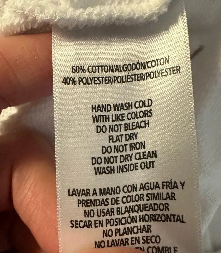 White Spellout Semi Cropped Raw Hem Rhinestone Hoodie Size S - Image 5