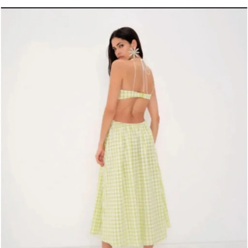For Love & Lemons Maureen Gingham Cut Out Bows Lime Green Lolita Cutout Dress - Image 8