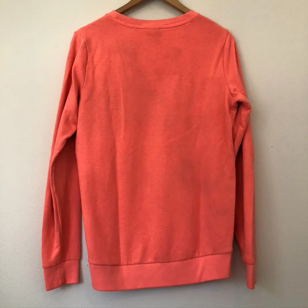PINK VS VICTORIAS SECRET Neon Coral Orange PINK Stripe Crewneck Sweatshirt Small - Image 7