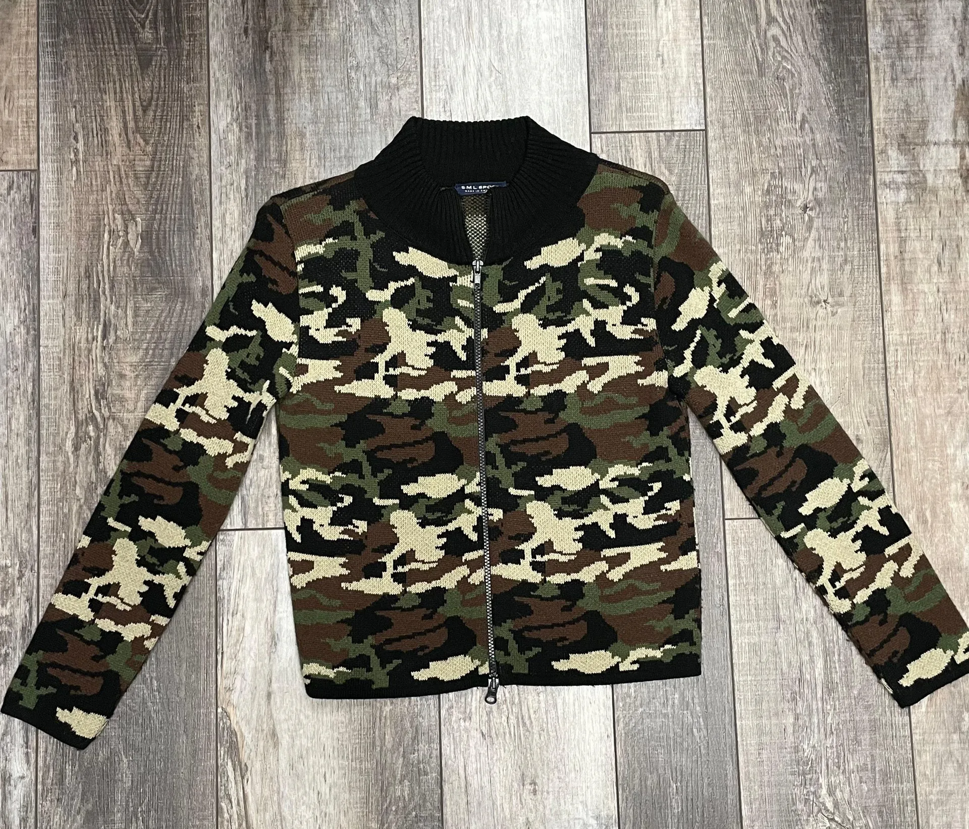 SML Sport Camouflage Double Zipper Sweater Small Green Brown Black Cream - Image 4