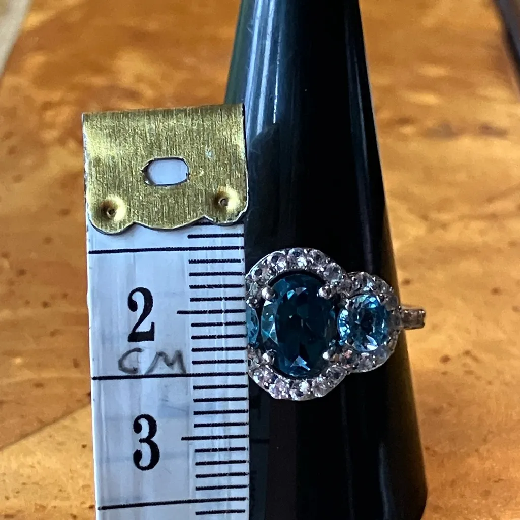 London Blue Topaz White Sapphire Sterling Silver Ring Size 9.75 - Image 7