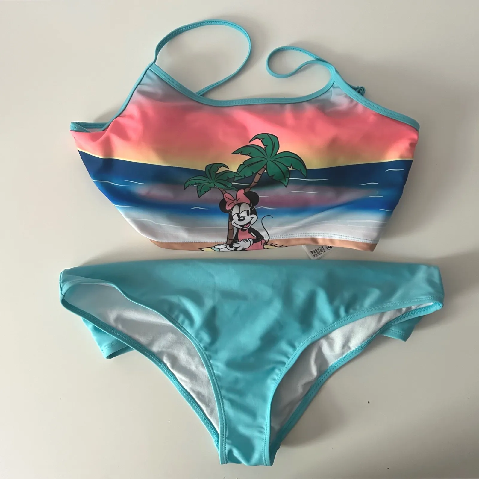 Disney Minnie Mouse Bikini Womens‎ L Teal High Waist Swimwear Retro Pinup Beach - Image 2