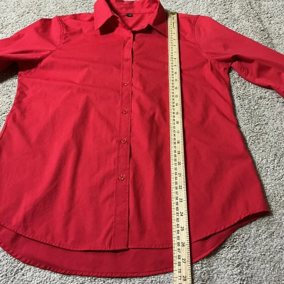 Design in Italy Womens Red Button Up Shirt Long Sleeve Luxury Size M Size M - Image 5