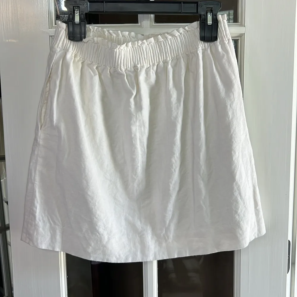 J CREW Linen Blend Paperbag Stretch Waist Mini Skirt Ivory  Size 8 - Image 5