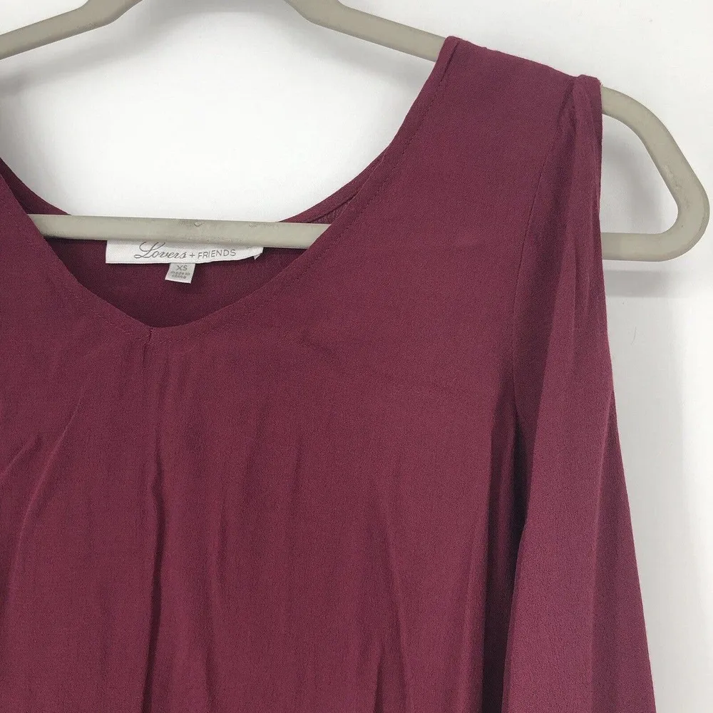 NEW Lovers + Friends Maroon Top Blouse High Low Long Split Sleeves Size XS - Image 2