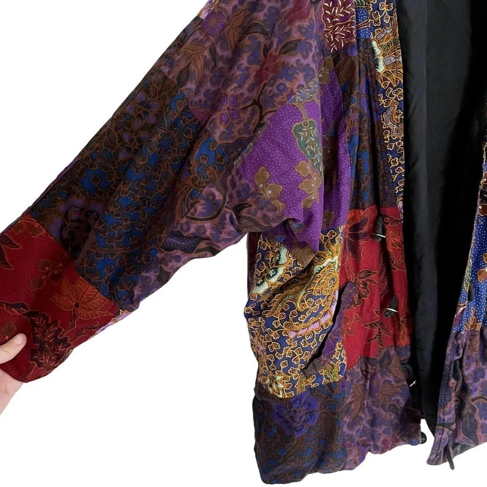 Reversible vintage boho style 80's patchwork pockets jacket buttons comfort Purple Size L - Image 2