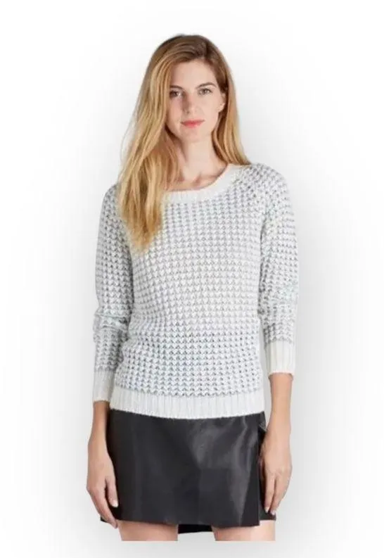 Joie ✵ Kyleen Metallic Sequin Wool Blend Crewneck Sweater ✵ Porcelain Silver XS - Image 15