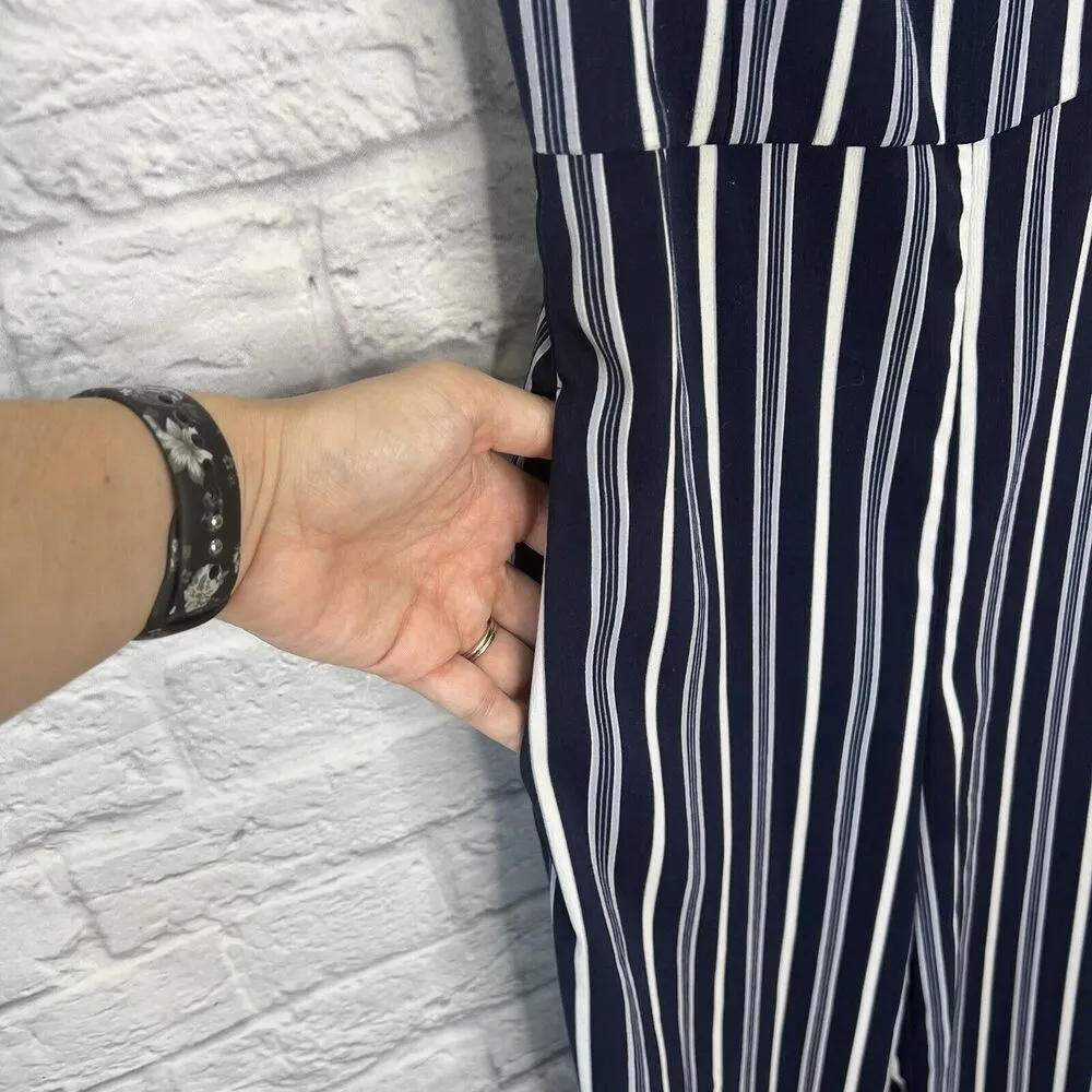 Tahari Navy Blue Striped Jumpsuit Size 4 Sleeveless Pockets Wide-Leg - Image 3