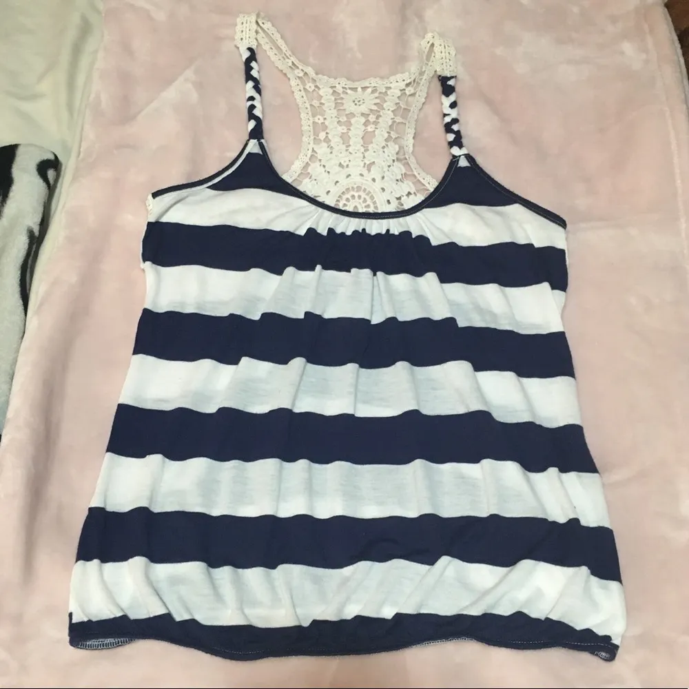 Nautical striped racerback top with crotchet, racerback tank, crochet tank top - Image 3