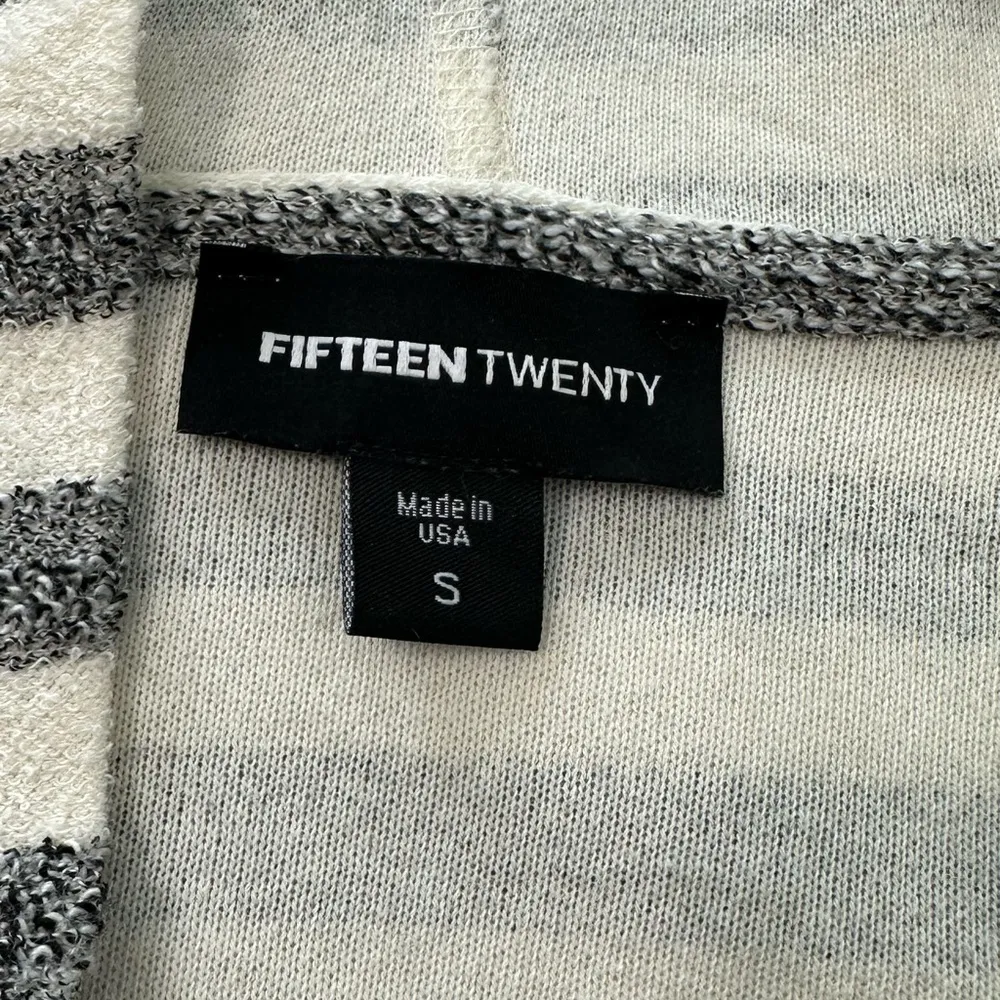 Fifteen Twenty Gray and White Striped Lace Up Hoodie Sweater - Image 5