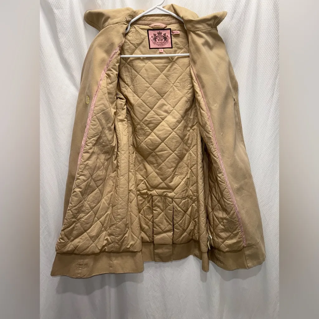 NEW Y2K Vintage Juicy Couture Cotton Double-Breasted Tan Beige Small Trench Coat - Image 13