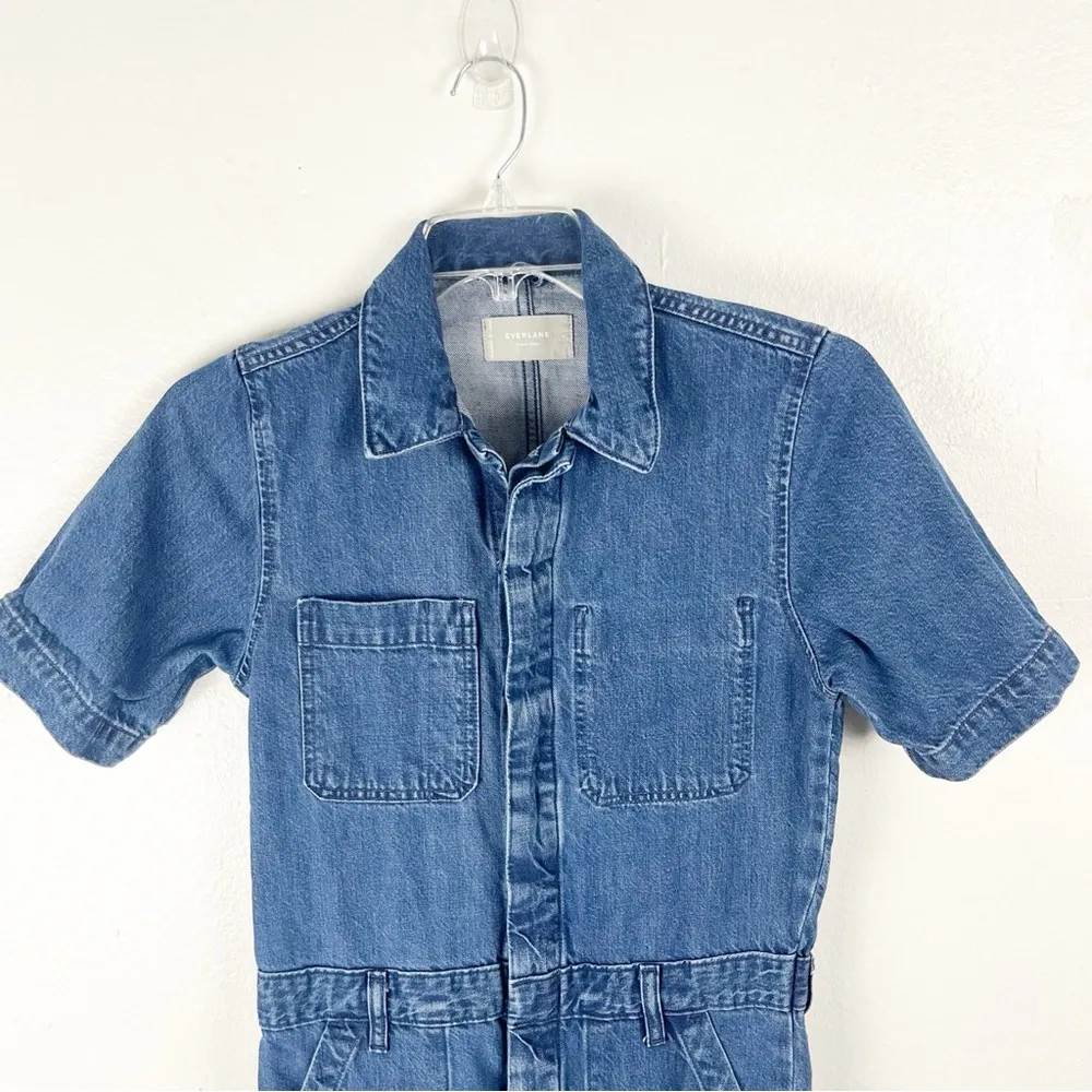 EVERLANE The Super Soft Organic Cotton Blue Jean Denim Coverall Jumpsuit, Size 0 - Image 8