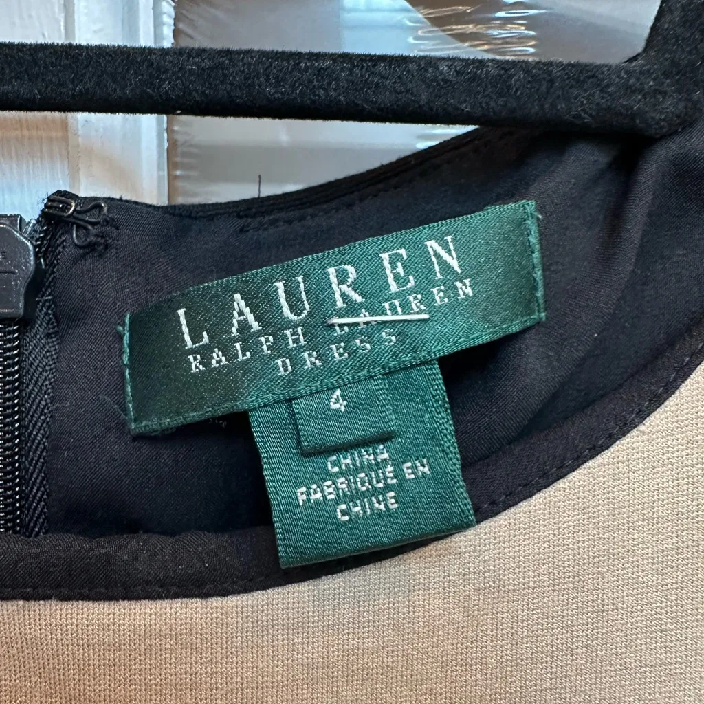 LRL Lauren Ralph Lauren Black Oatmeal Sheath Dress Size 4 Small S Leather Buckle - Image 11