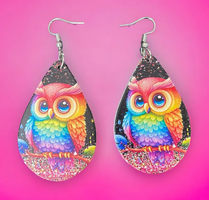 Lovely Owl Design Waterdrop Colorful Wooden Drop Ear Dangle‎ Jewelry - Image 2