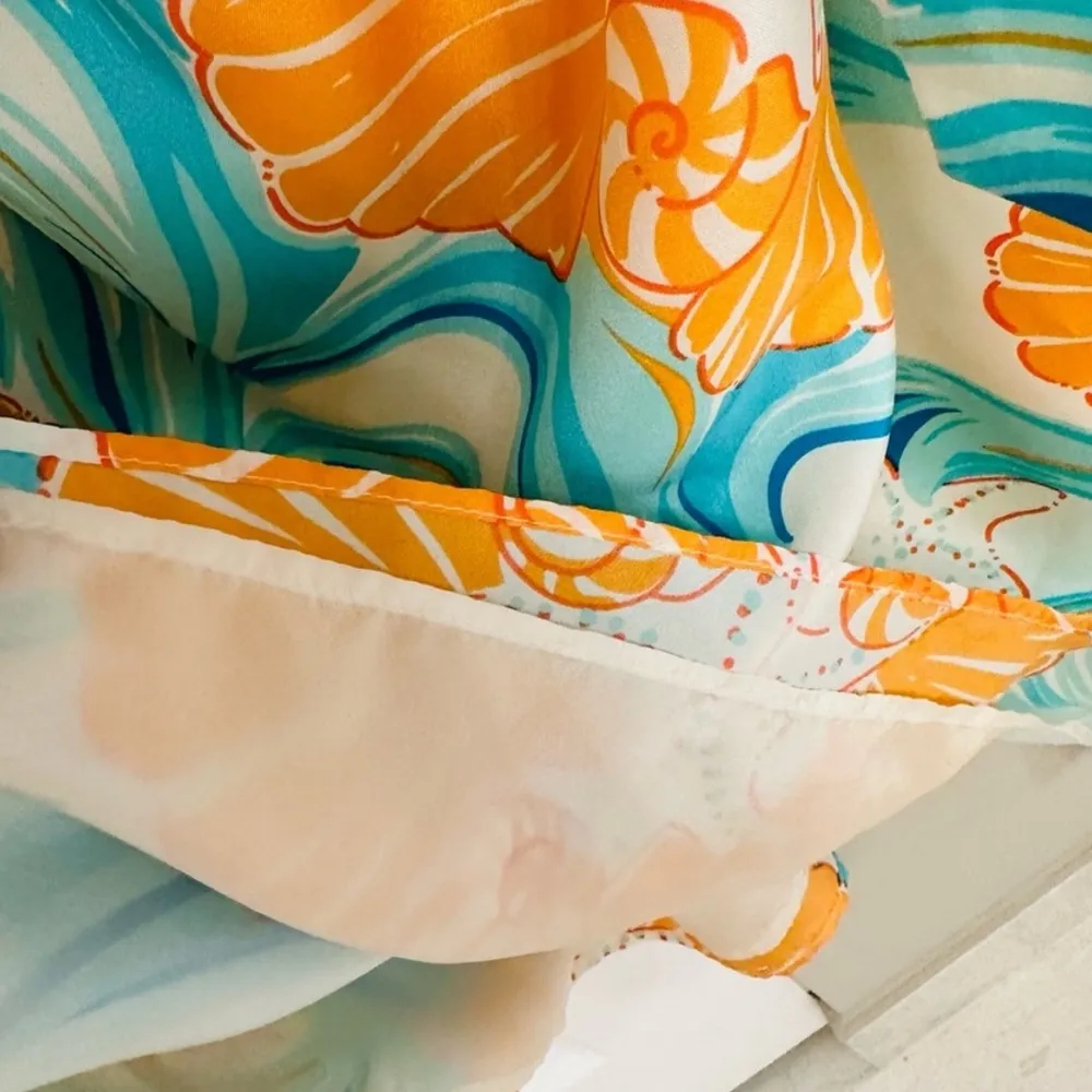 LILLY PULITZER KENDALL SILK HABOTA DO THE WAVE BLUE PEACH DRESS 6 - Image 6