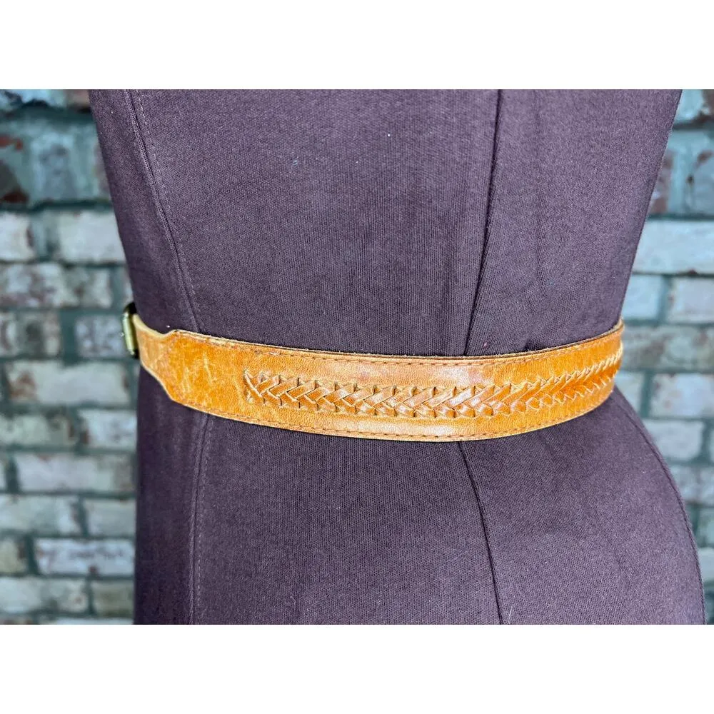 Liz Claiborne belt genuine leather brown braided skinny western - Image 2