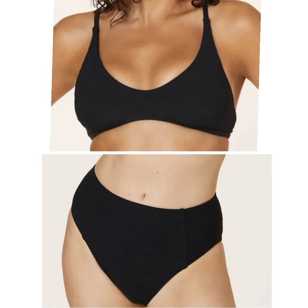Andie Bikini Set Valencia Top High Waisted Cheeky Bottom Ribbed Black Size L NWT - Image 2