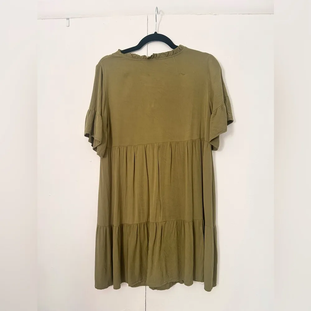 Olive Green Tiered Dress - Image 3