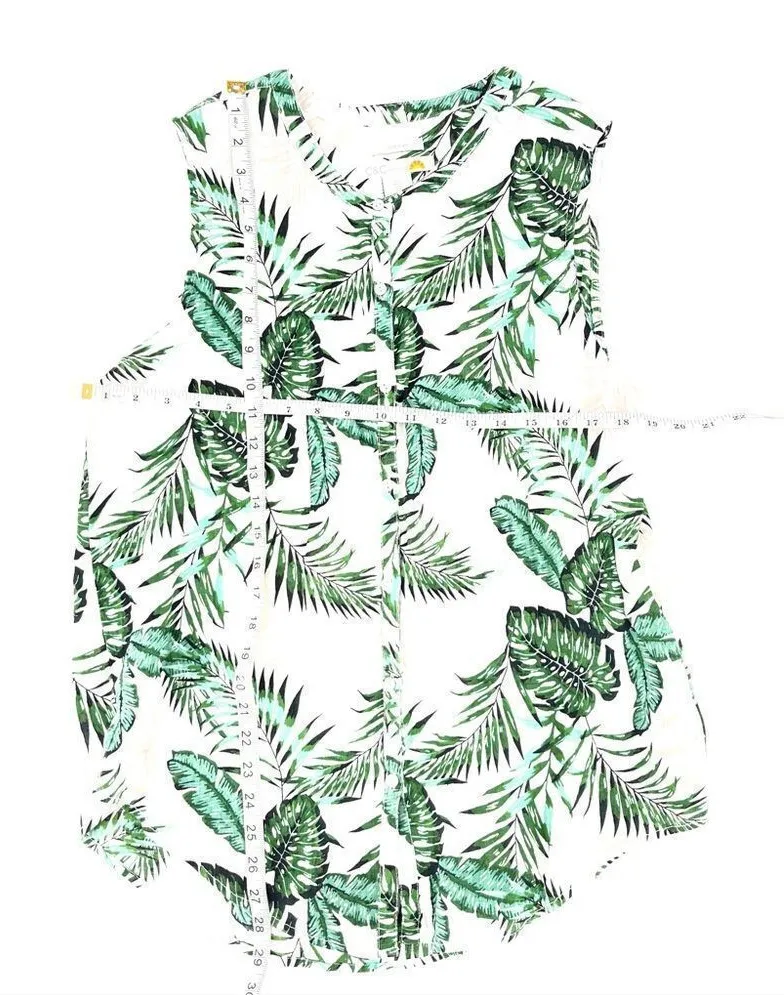 C&C California 100% Linen Palm Tree Print Top Large - Image 1