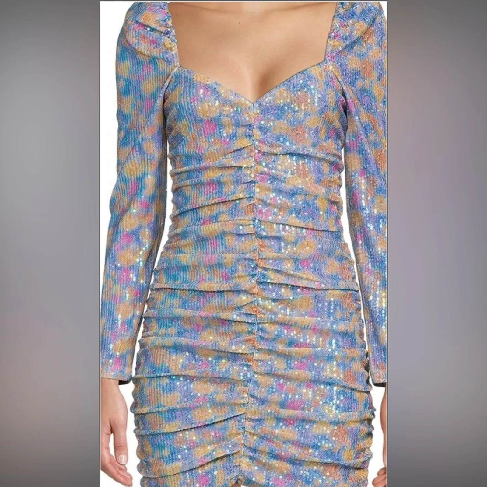 SAYLOR Multicolour Sequin Ruched Bodycon Dress Small Long Sleeve Mini - Image 5